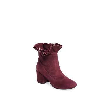 Imagem de Cecelia New York Mackie CHIANTO Burgundy Suede Block Heel Ruffle Ankle Boot (6)