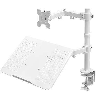 Imagem de VIVO Combo de monitor de computador único de 13 a 32 polegadas totalmente ajustável e suporte de mesa para laptop, suporte com opção de ilhós, serve para laptops de até 17 polegadas, branco STAND-V002CW