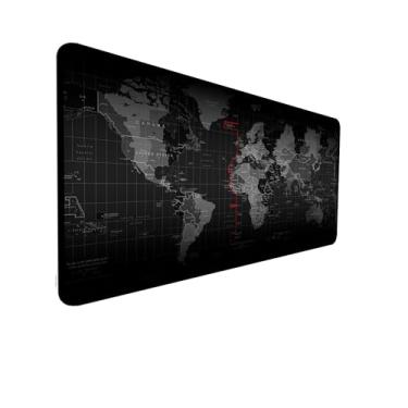 Imagem de Novo Mouse Pad Gamer Deskpad Speed Extra Grande Borda Costurada Profissional 90X40 - Mapa Mundi Preto