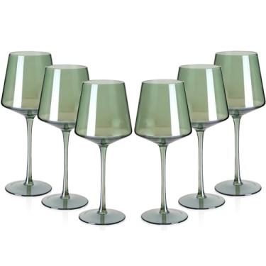 Imagem de Conjunto de taças de vinho verde de 170 a 510 g com hastes longas altas e fundo plano, taça de vinho colorida de cristal - presentes exclusivos para amantes de vinho, casamento, presentes de Natal