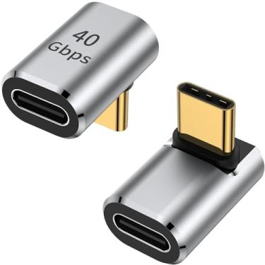 Imagem de AuviPal Adaptador USB C 90 graus (pacote com 2), conector USB C macho para fêmea em forma de L para Steam Deck, ROG Ally, MacBook, tablet, telefone e mais - Prata