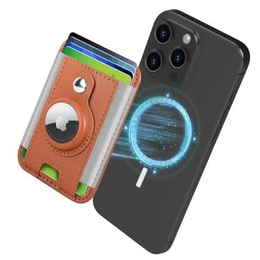 Imagem de CLARKCAS Suporte magnético para cartão de telefone, carteira de couro MagSafe com compartimento para cartão antiperda Airtag para iPhone 15/14/13/12/Pro/Pro Max/Plus Series Marrom