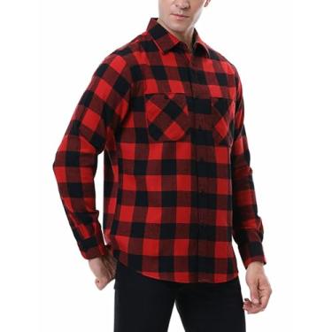 Imagem de Zontroldy Camisa de flanela masculina casual abotoada manga longa flanela xadrez jaquetas com bolsos, Vermelho, GG