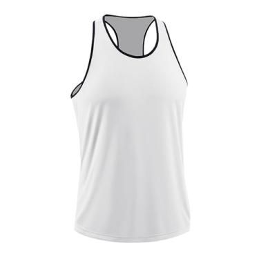 Imagem de Camiseta masculina de compressão para musculação e musculação, costas nadador, Branco, XG