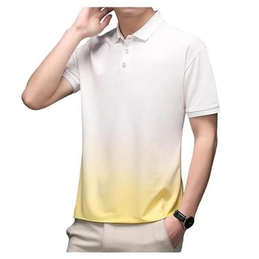 Imagem de Camisa polo masculina dégradé seda gelo manga curta negócios lapela botão cor sólida goout, Amarelo, XXG