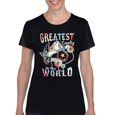 Imagem de Camiseta feminina Greatest Country in The World Cowgirl Cowboy Girlfriend Southwest Rodeo Country Western Rancher, Preto, 3G