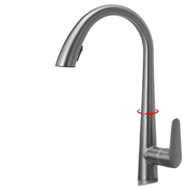 Imagem de Arma cinza pull-out torneira da cozinha de água quente e fria lavatório torneira da pia rotatable retrátil preto e branco 60cm puxar, cinza