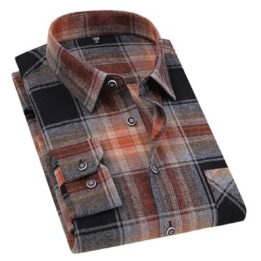 Imagem de JXQXHCFS Camisa masculina de flanela regular manga longa escovada bolso único casual xadrez, Mm-30, PP