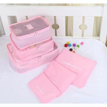 Imagem de Kit Organizador de Mala de Viagem Prático 6 Peças Necessaires para Roupas, Maquiagens,cuecas calcinhas e meias Bagagen-Lene (Rosa Claro)