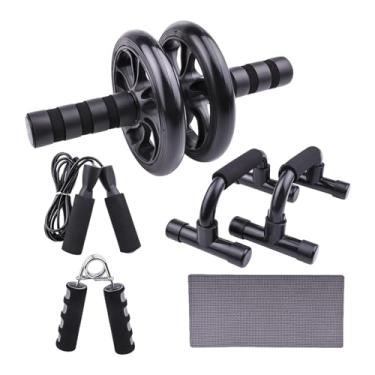 Imagem de Dynwave Roda de exercícios ab, equipamento de treino para homens e mulheres, corda de pular, pinça de mão, 2 barras push up, esteira de joelho para, 6 peças