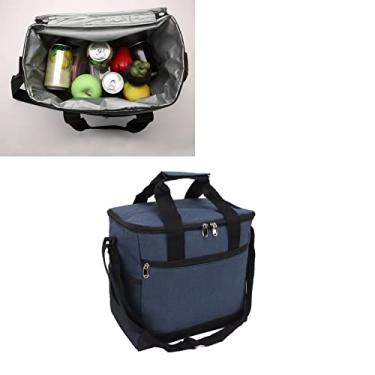 Imagem de Bolsa térmica macia, 15L, grande capacidade, dobrável, isolada, para acampamento, com alça de ombro ajustável, portátil, à prova de vazamentos, para preservação do calor (Azul