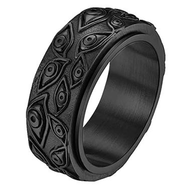 Imagem de IFUAQZ Anel masculino olho de Deus de aço inoxidável anel giratório olho tudo vê preto prata joia vintage tamanho 5 a 14, Metal, Sem pedra preciosa