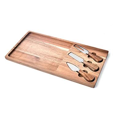 Imagem de Kit para Queijo 4 Peças com Tábua de Madeira de Acácia 37Cm e Facas de Aço Inox