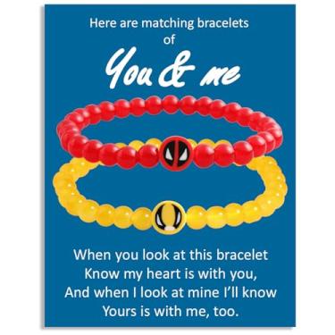 Imagem de QqzsJewls You and Me Conjunto de pulseiras de super-herói combinando para mãe, pai, filha, filho, tia, sobrinho, aniversário, Natal, presentes escolares, C-D&W 2 Bigs, Sem Pedra Preciosa