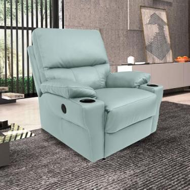 Imagem de Poltrona do Papai Sala de Cinema Mia Reclinável Retrátil Power Elétrico Base Fixa Couro Azul Claro G40 - Gran Belo