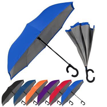 Imagem de STROMBERGBRAND UMBRELLAS Guarda-chuva ViceVersa de 116 cm à prova de vento invertido de cabeça para baixo, guarda-chuva de chuva grande com alça em forma de C para homens e mulheres, guarda-chuva com