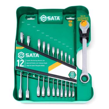 Imagem de Jogo de Chaves Combinadas com Catraca Dupla Speedy com 12 Peças de 8 à 19mm - Sata ST09066-02