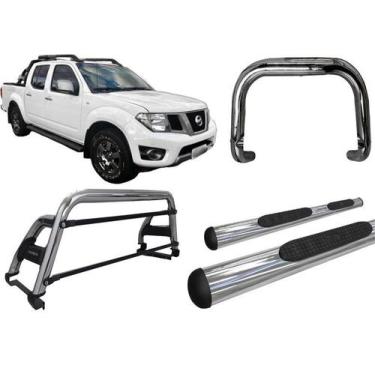 Imagem de Kit Quebra Mato Santo Antonio H2 Estribo Frontier 08/16 Cromado - HOZZ