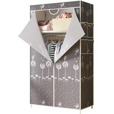 Imagem de Guarda-roupa, prateleiras portáteis com trilho suspenso, guarda-roupa de lona com trilho suspenso, armário dobrável, cinza, 70x45x160cm