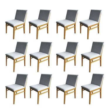 Imagem de Kit 12 Cadeira Rope em Madeira Maciça de Eucalipto Linho Marrom/Branco