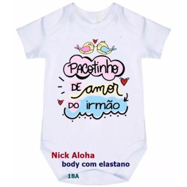 Imagem de body bebê pacotinho de amor do irmão cód 18a - nick aloha, Branco, G