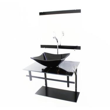 Imagem de Kit gabinete banheiro 60cm ap com cuba retangular mármore preto + torn