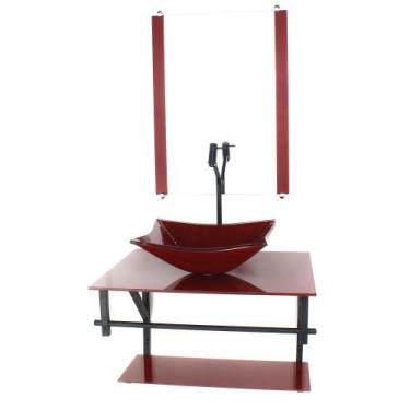 Imagem de Gabinete de vidro para banheiro 60cm ap cuba retangular  vermelho cere