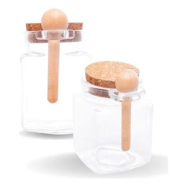 Imagem de Conj 2 Potes De Vidro Com Tampa Rolha C/ Colher Tempero Lyor, Bambu