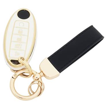 Imagem de vurbemes Capa protetora de TPU macio de 360 graus compatível com Infiniti JX35 Q50 Q60 QX56 QX60 QX80 para Nissan Altima Murano Pathfinder Maxima Armada Rogue Key Fob (branco)