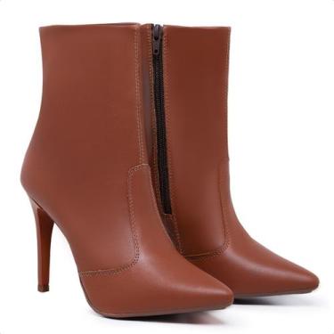 Imagem de Bota Feminina Caramelo Cano Curto Salto Fino - Rizzi Shoes, 37, Carame