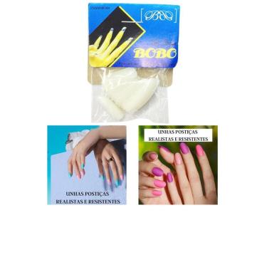 Imagem de Kit 24 Unhas Postiças Realista Bobo Branca Quadrada Premium