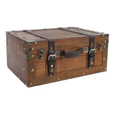 Imagem de Caixa de Armazenamento de baú de Tesouro, Caixa Decorativa de baú de Tesouro de Madeira Vintage, Tronco Decorativo de Caixa de Armazenamento de Madeira para Lembranças, (Grande)
