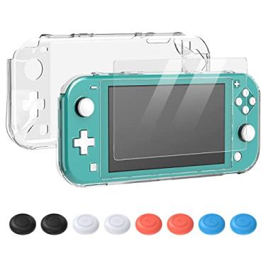 Imagem de Capa transparente para Switch Lite, capa protetora rígida ultrafina para PC compatível com Nintendo Switch Lite com um protetor de tela de vidro e 8 tampas de aperto de polegar
