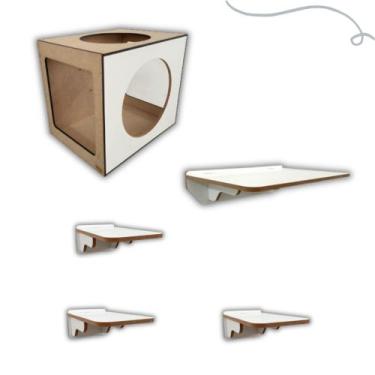 Imagem de Kit Playground De Gatos 1 Nicho 4 Prateleiras - DGP STORE, Branco