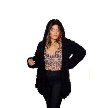 Imagem de Casaco Feminino Kimono Sobretudo Forrado De Pelo Pelúcia CP007 Cor:Pre