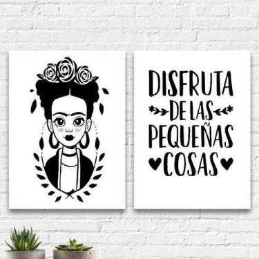 Imagem de Kit 2 Quadros Disfruta Las Pequeñas Cosas 24x18cm - com vidro - Quadro