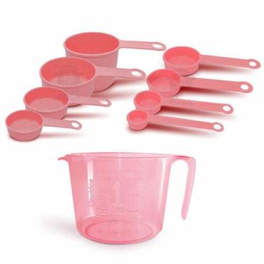 Imagem de Kit Medida 9 Peças Jarra 1L (Rosa) Xicara Rosa Colher Rosa Apto ao Mic