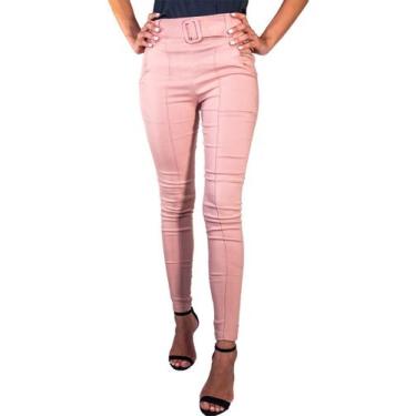 Imagem de Calça Skinny Bengaline Wolfox Com Cinto Cintura Alta, Rosa,  GG