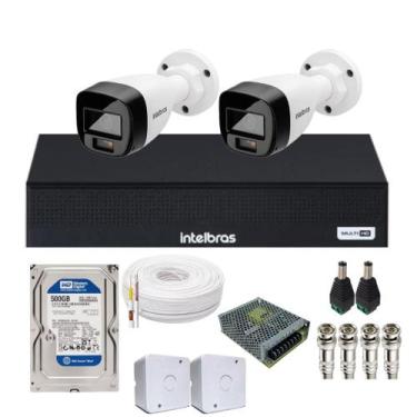 Imagem de Kit 2 Câmeras Intelbras 1120b Full Color, Dvr 4ch Mhdx 1004c  Hd 500gb