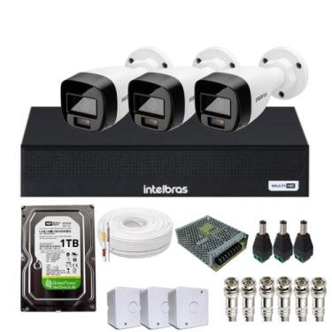 Imagem de Kit 3 Câmeras Intelbras 1120b Full Color, Dvr 4ch Mhdx 1004c  Hd 1tb