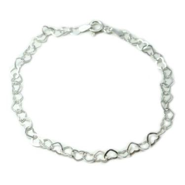 Imagem de Pulseira Feminina Prata Legitima 925 Elo Coração 18 cm - Lojas La+Ny