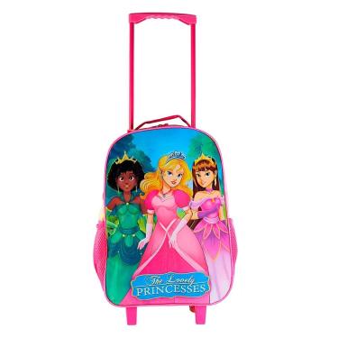 Imagem de Conjunto Mochila Escolar Infantil Princesas de Rodinhas Pink