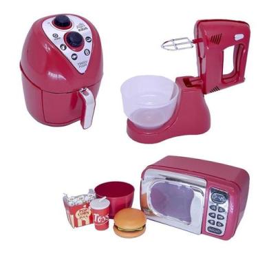 Imagem de Cozinha Infantil Menino Vermelho Microondas Brinquedo 7Peças - Altimar