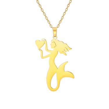 Imagem de Dreamtimes Colar de sereia moderno para mulheres, pingente de sereia, verão, praia, tema colar, sereia, adorável, joia de sereia, Medium, Aço inoxidável, Sem Pedra Preciosa