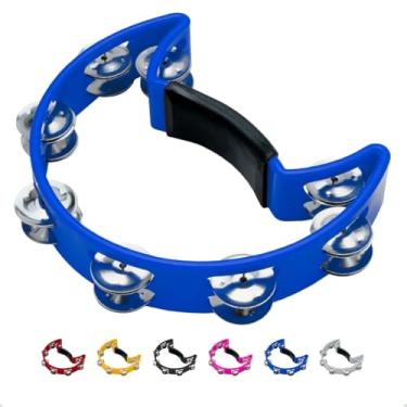 Imagem de Pandeiro Meia Lua Profissional Pandeirola de Mão Colorida Instrumento Percussão Musical Em ABS (Azul)