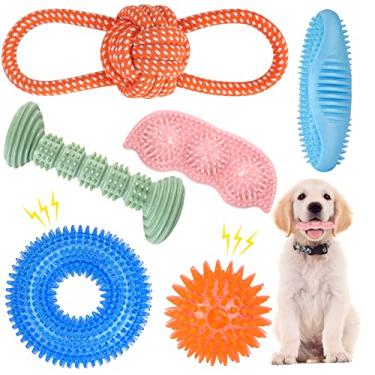Imagem de ENZZROA Pacote Com 6 Brinquedos Para Mastigar Cachorros Para Dentição De Filhotes De 2 A 8 Meses Brinquedos Para Dentição De Cachorros Para Cães Pequenos E Médios Brinquedos De Mastigar Para Cães Maci
