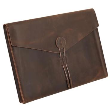 Imagem de GZRHKJ Pasta De Couro Genuíno, Organizador De Pasta De Arquivo De Couro, Porta-Documentos Tipo Envelope Para Homens E Mulheres, Capa De Couro Personalizada Para Laptop Para Laptops De 15", Tablets