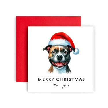Imagem de Huxters Cartão de Natal do cão - Staffordshire Bull Terrier - Feliz Natal para mãe e pai de cachorro - Cartão de Natal do cão para amigos família primeiro Natal (Staff Bull Terrier)