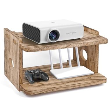 Imagem de BEARUT Prateleira de mini projetor pequena de 2 níveis/prateleira flutuante para projetor de parede/prateleira de roteador/prateleira de caixa de cabo de modem/suporte de rack de projetor/suporte de