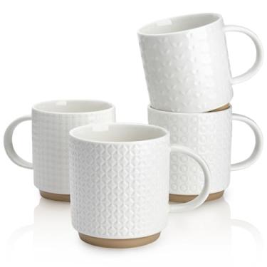 Imagem de Sweese Canecas de café empilháveis - Copos de porcelana de 293 ml com design de escultura para bebidas de café especiais, cappuccino, café mocha, latte e chá, conjunto de 4, branco